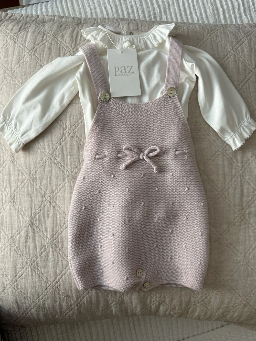 Pink Knit Overall with White Ruffle Bodysuit